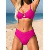 CUPSHE Bikini Set for Women Two Piece Swimsuits Cut Out High Waisted Scoop Neck V Cut Bottom(Magenta Red)