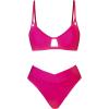 CUPSHE Bikini Set for Women Two Piece Swimsuits Cut Out High Waisted Scoop Neck V Cut Bottom(Magenta Red)