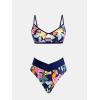 CUPSHE Bikini Set for Women Two Piece Swimsuits Cut Out High Waisted Scoop Neck V Cut Bottom(Navy Floral)