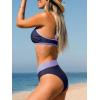 CUPSHE Bikini Set for Women Two Piece Swimsuits Cut Out High Waisted Scoop Neck V Cut Bottom(Purple/Blue)
