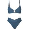 CUPSHE Bikini Set for Women Two Piece Swimsuits Cut Out High Waisted Scoop Neck V Cut Bottom(Stone Blue)