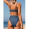 CUPSHE Bikini Set for Women Two Piece Swimsuits Cut Out High Waisted Scoop Neck V Cut Bottom(Stone Blue)