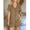 CUPSHE Button Down Pajama Shorts Set for Women 2 Piece Post Partum Lounge Shorts PJ Sets(Khaki)