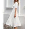 CUPSHE Fall Dresses for Women 2025 Round Neck Half Sleeve Ribbed Knit Pleated A Line Fitted Midi Pullover Sweater Dress(White)