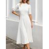 CUPSHE Fall Dresses for Women 2025 Round Neck Half Sleeve Ribbed Knit Pleated A Line Fitted Midi Pullover Sweater Dress(White)