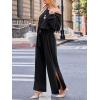 CUPSHE Jumpsuits for Women Long Sleeve Off Shoulder Belted Overalls with Pockets Wide Leg Pants Rompers Vacation Outfits(Black)