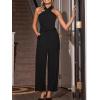 CUPSHE Maxi Jumpsuit for Women Crossover Halter Neck Smocked Waist Belt Straight Leg with Pockets Fall Overall Romper(Black)