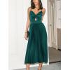 CUPSHE Midi Dress for Women 2026 Party Spaghetti Straps Sleeveless Pleated Cutout Formal Dress(Green)