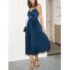 CUPSHE Midi Dress for Women 2026 Party Spaghetti Straps Sleeveless Pleated Cutout Formal Dress(Navy Blue)
