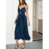 CUPSHE Midi Dress for Women 2026 Party Spaghetti Straps Sleeveless Pleated Cutout Formal Dress(Navy Blue)