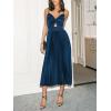 CUPSHE Midi Dress for Women 2026 Party Spaghetti Straps Sleeveless Pleated Cutout Formal Dress(Navy Blue)