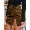 CUPSHE Mini Skirts Twist Notched Hem A-line Satin Waist Party Vacation Dressy Going Out Date(Brown)
