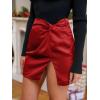 CUPSHE Mini Skirts Twist Notched Hem A-line Satin Waist Party Vacation Dressy Going Out Date(Red)