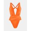 CUPSHE One Piece Swimsuit for Women Bathing Suit Cut Out Cross Back Tie Deep V Neck Ruched High Cut(Apricot Orange)