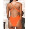CUPSHE One Piece Swimsuit for Women Bathing Suit Cut Out Cross Back Tie Deep V Neck Ruched High Cut(Apricot Orange)