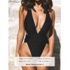 CUPSHE One Piece Swimsuit for Women Bathing Suit Cut Out Cross Back Tie Deep V Neck Ruched High Cut(Black)