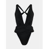 CUPSHE One Piece Swimsuit for Women Bathing Suit Cut Out Cross Back Tie Deep V Neck Ruched High Cut(Black)