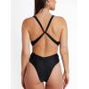 CUPSHE One Piece Swimsuit for Women Bathing Suit Cut Out Cross Back Tie Deep V Neck Ruched High Cut(Black)