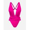 CUPSHE One Piece Swimsuit for Women Bathing Suit Cut Out Cross Back Tie Deep V Neck Ruched High Cut(Hot Magenta)