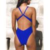 CUPSHE One Piece Swimsuit for Women Bathing Suit Cut Out Cross Back Tie Deep V Neck Ruched High Cut(Lapis Blue)