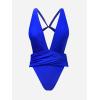 CUPSHE One Piece Swimsuit for Women Bathing Suit Cut Out Cross Back Tie Deep V Neck Ruched High Cut(Lapis Blue)