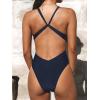 CUPSHE One Piece Swimsuit for Women Bathing Suit Cut Out Cross Back Tie Deep V Neck Ruched High Cut(Navy Blue)