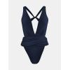 CUPSHE One Piece Swimsuit for Women Bathing Suit Cut Out Cross Back Tie Deep V Neck Ruched High Cut(Navy Blue)