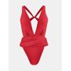 CUPSHE One Piece Swimsuit for Women Bathing Suit Cut Out Cross Back Tie Deep V Neck Ruched High Cut(Red)