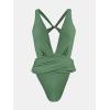 CUPSHE One Piece Swimsuit for Women Bathing Suit Cut Out Cross Back Tie Deep V Neck Ruched High Cut(Sage Green)