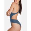 CUPSHE One Piece Swimsuit for Women Bathing Suit Cut Out Cross Back Tie Deep V Neck Ruched High Cut(Sapphire Blue)