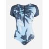 CUPSHE One Piece Swimsuit for Women Mock Neck Zipper Short Sleeve Bathing Suit(Light Blue Tropical Print)