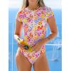 CUPSHE One Piece Swimsuit for Women Mock Neck Zipper Short Sleeve Bathing Suit(Multicolor Floral)