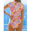 CUPSHE One Piece Swimsuit for Women Mock Neck Zipper Short Sleeve Bathing Suit(Multicolor Floral)