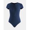 CUPSHE One Piece Swimsuit for Women Mock Neck Zipper Short Sleeve Bathing Suit(Navy)
