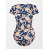 CUPSHE One Piece Swimsuit for Women Mock Neck Zipper Short Sleeve Bathing Suit(Navy/Golden Floral)
