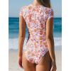 CUPSHE One Piece Swimsuit for Women Mock Neck Zipper Short Sleeve Bathing Suit(Pink Floral)