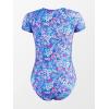 CUPSHE One Piece Swimsuit for Women Mock Neck Zipper Short Sleeve Bathing Suit(Purple Blue Floral)