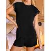 CUPSHE Pajama Set for Women Modal Short Sleeve PJs Cute Lace Sleepwear Shorts Set(Black)