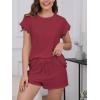 CUPSHE Pajama Set for Women Modal Short Sleeve PJs Cute Lace Sleepwear Shorts Set(Red)