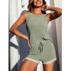 CUPSHE Pajamas Set for Women 2 Piece Sleeveless Women Soft Sleepwear Short PJ Set with Shorts(Green)