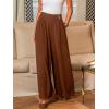 CUPSHE Pleated Wide Leg Pants for Women with Pockets Loose Lightweight High Waist Flowy Business Casual Pants Beach Trousers(Brown)