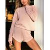 CUPSHE Ribbed Knit Long Sleeve and Short Pajama Sets 2 Piece Button Down Long Sleeve PJs for Women Soft Loungewear(A-pink)