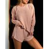 CUPSHE Ribbed Knit Long Sleeve and Short Pajama Sets 2 Piece Button Down Long Sleeve PJs for Women Soft Loungewear(A-pink)