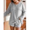 CUPSHE Ribbed Knit Long Sleeve and Short Pajama Sets 2 Piece Button Down Long Sleeve PJs for Women Soft Loungewear(B-grey)