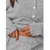 CUPSHE Ribbed Knit Long Sleeve and Short Pajama Sets 2 Piece Button Down Long Sleeve PJs for Women Soft Loungewear(B-grey)
