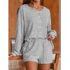 CUPSHE Ribbed Knit Long Sleeve and Short Pajama Sets 2 Piece Button Down Long Sleeve PJs for Women Soft Loungewear(B-grey)