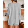 CUPSHE Ribbed Knit Long Sleeve and Short Pajama Sets 2 Piece Button Down Long Sleeve PJs for Women Soft Loungewear(B-grey)