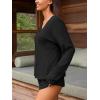 CUPSHE Ribbed Knit Long Sleeve and Short Pajama Sets 2 Piece Button Down Long Sleeve PJs for Women Soft Loungewear(Black)