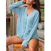CUPSHE Ribbed Knit Long Sleeve and Short Pajama Sets 2 Piece Button Down Long Sleeve PJs for Women Soft Loungewear(Blue)