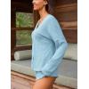 CUPSHE Ribbed Knit Long Sleeve and Short Pajama Sets 2 Piece Button Down Long Sleeve PJs for Women Soft Loungewear(Blue)